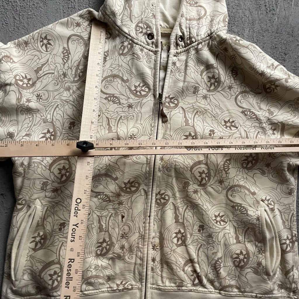 Vintage Paisley Floral Zip Up Hoodie Mens XL Cream 2000s Old Navy