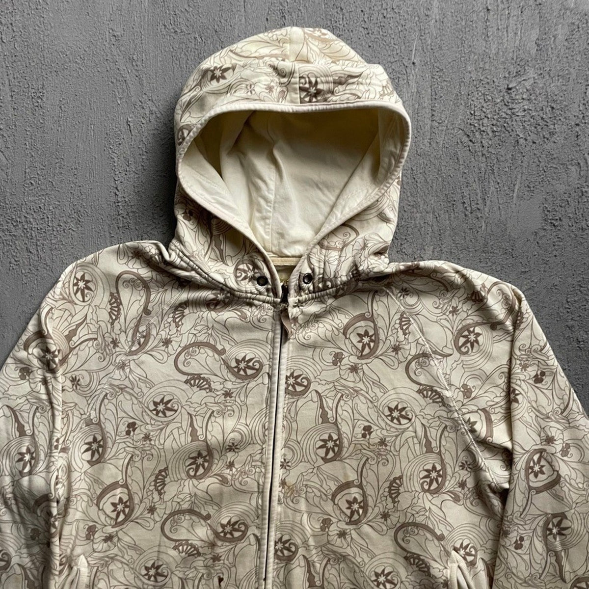 Vintage Paisley Floral Zip Up Hoodie Mens XL Cream 2000s Old Navy