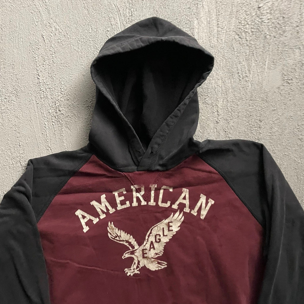 Vintage American Eagle Raglan Hoodie Men Large Maroon 2000s