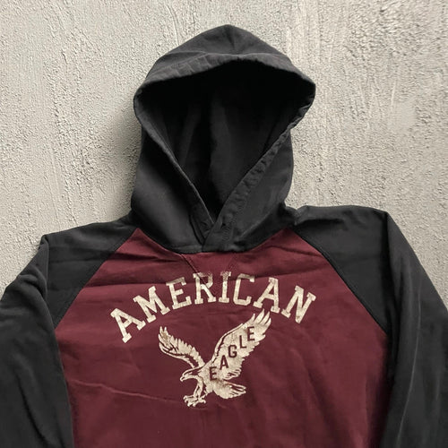 Vintage American Eagle Raglan Hoodie Men Large Maroon 2000s