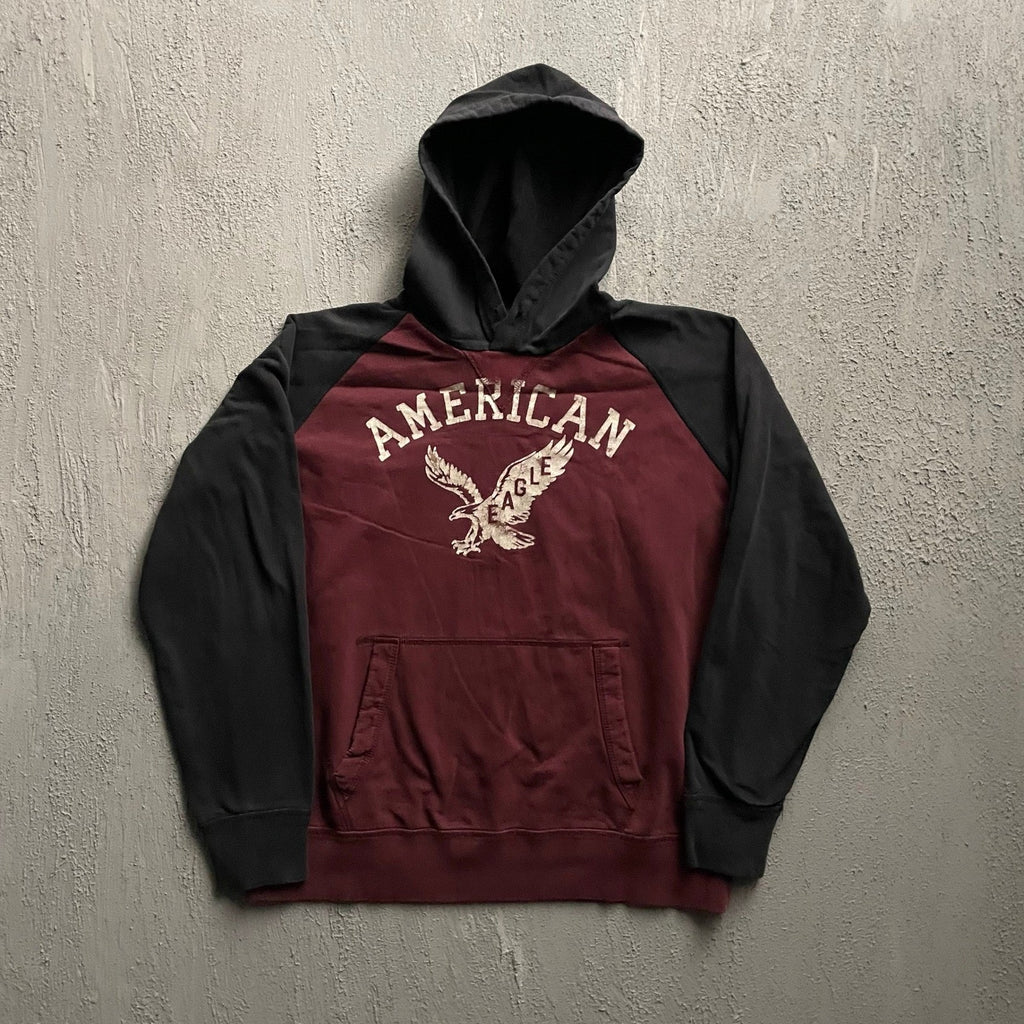 Vintage American Eagle Raglan Hoodie Men Large Maroon 2000s