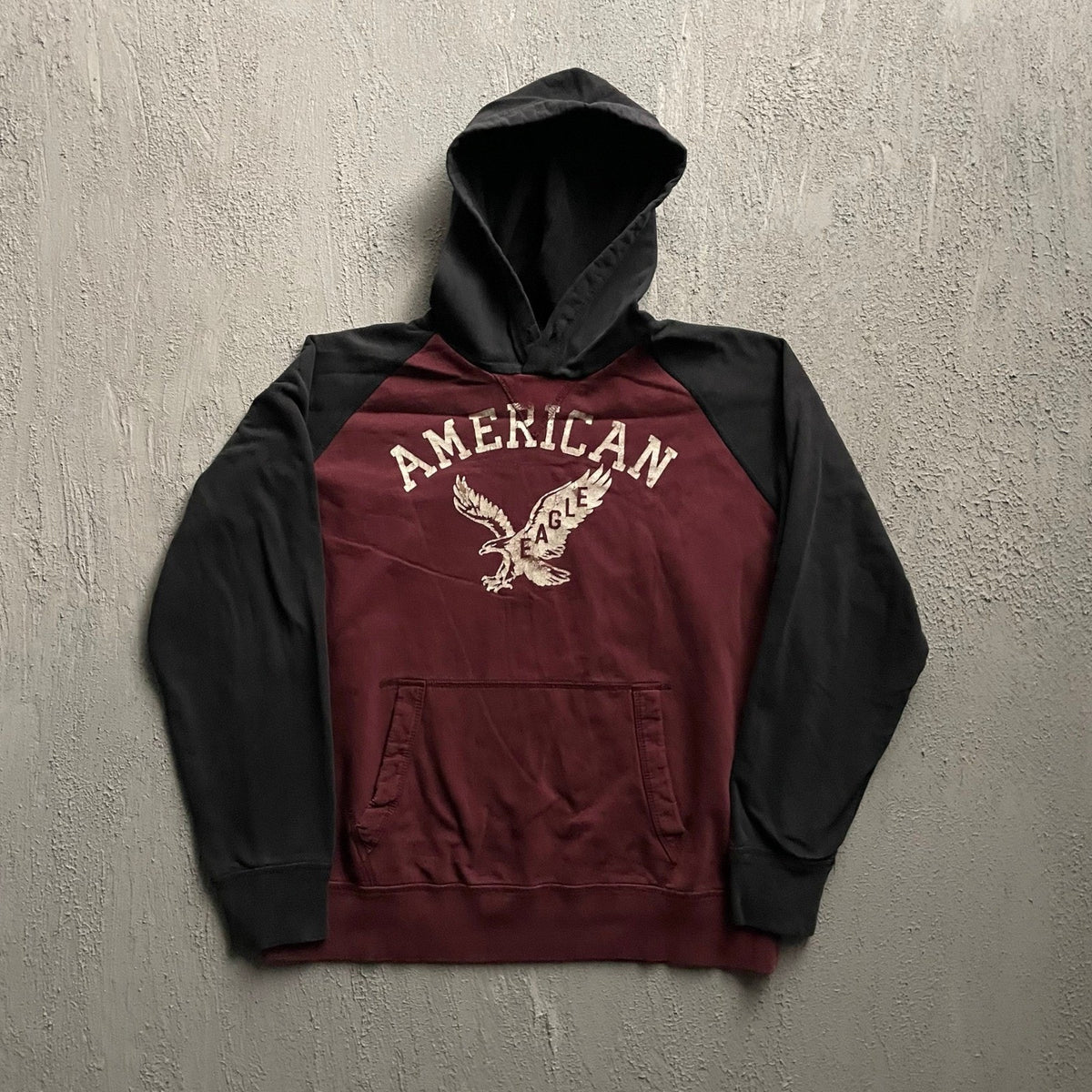 Vintage American Eagle Raglan Hoodie Men Large Maroon 2000s