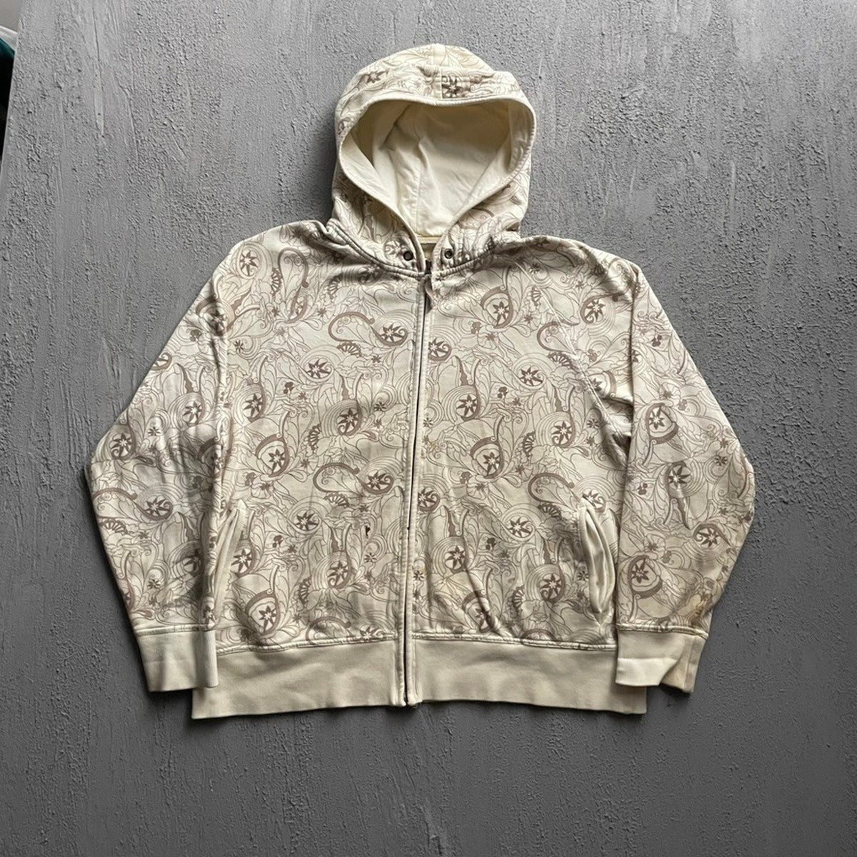 Vintage Paisley Floral Zip Up Hoodie Mens XL Cream 2000s Old Navy
