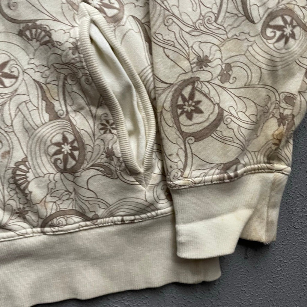 Vintage Paisley Floral Zip Up Hoodie Mens XL Cream 2000s Old Navy