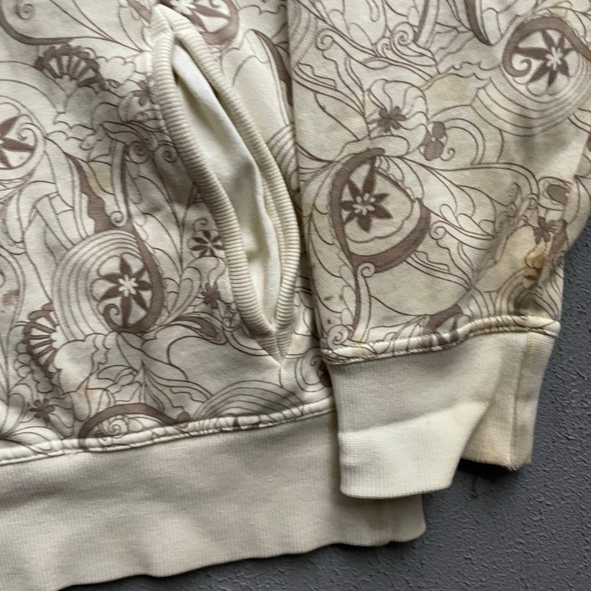 Vintage Paisley Floral Zip Up Hoodie Mens XL Cream 2000s Old Navy