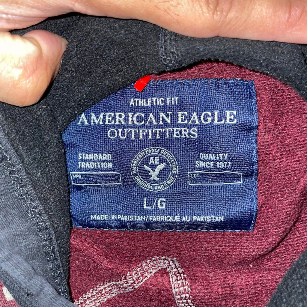 Vintage American Eagle Raglan Hoodie Men Large Maroon 2000s
