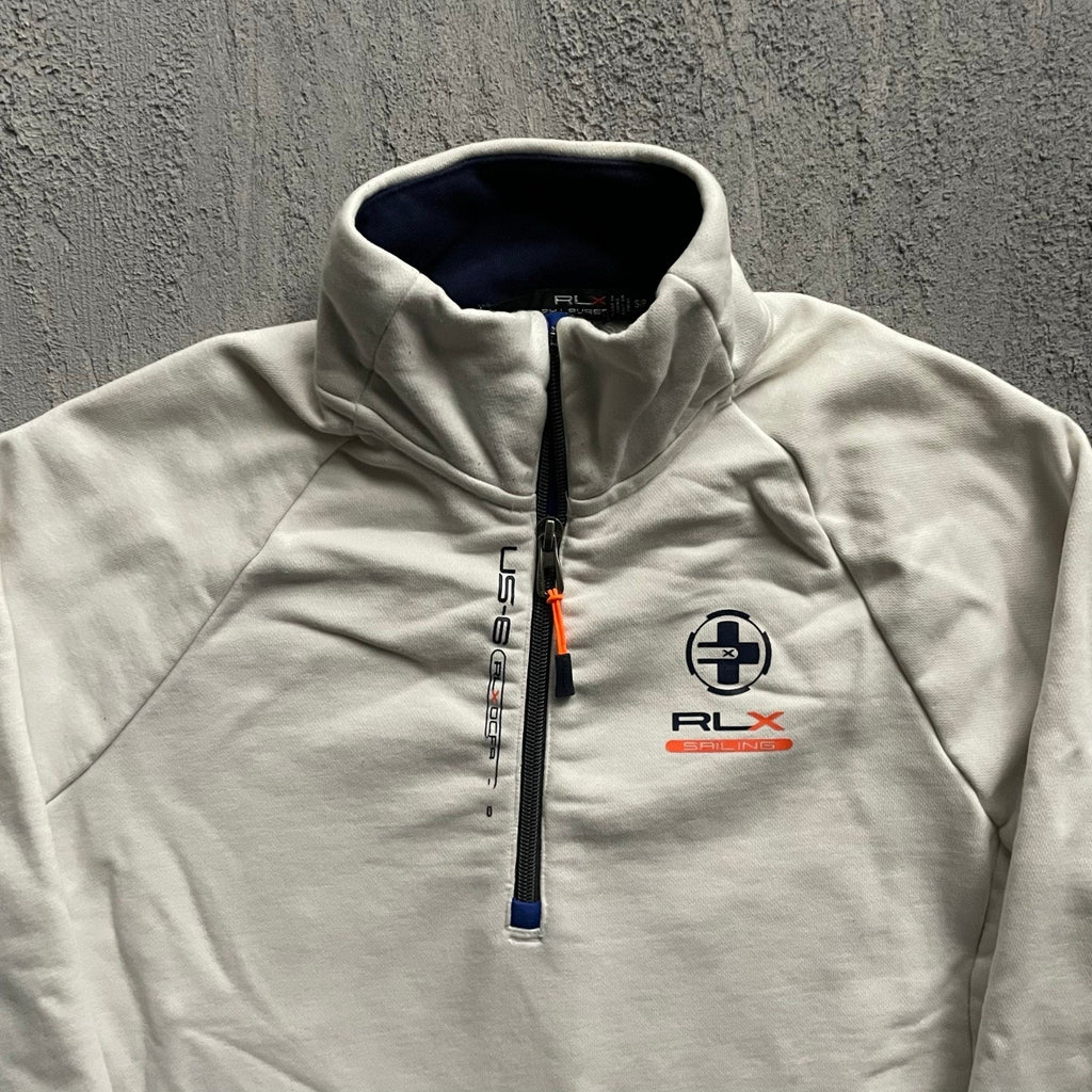 Vintage Ralph Lauren RLX Sailing 1/4 Zip Sweatshirt Mens Small White Y2K